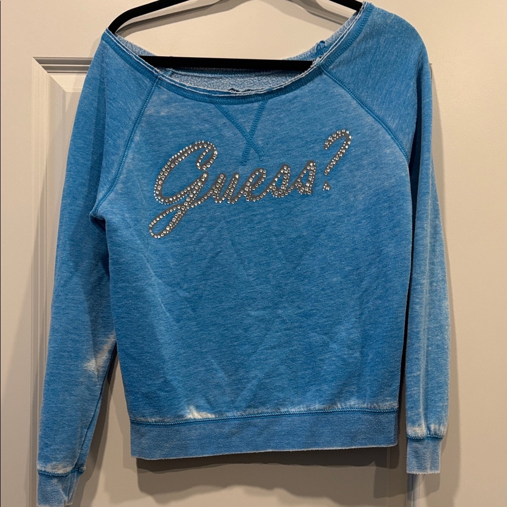 Guess Light Blue Sweatshirt with Rhinestone Detail